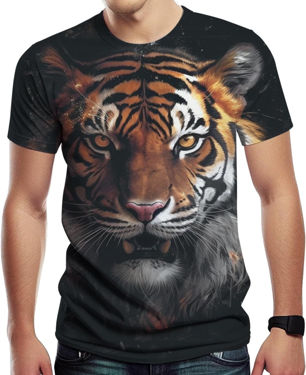3D Tiger T-Shirts for Men Novelty Tiger Animal Printed T-Shirt Casual Summer Tee Top