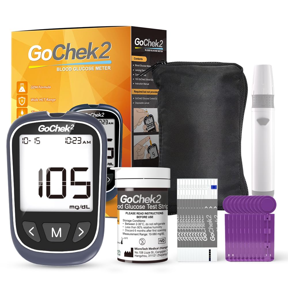 MicroTech Glucometer Kit 10 Strips & Lancets, No Coding, 500 Storage, Wider HCT for Family