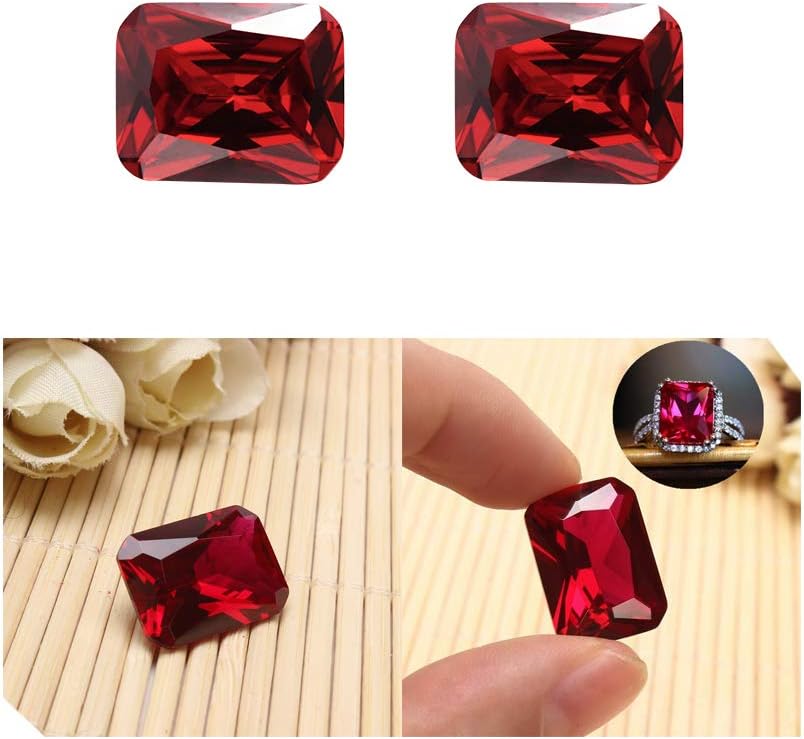 Acxico 2Pcs Exquisite Plgeon Blood Red Ruby Emerald Cut Loose Gemstone Gifts