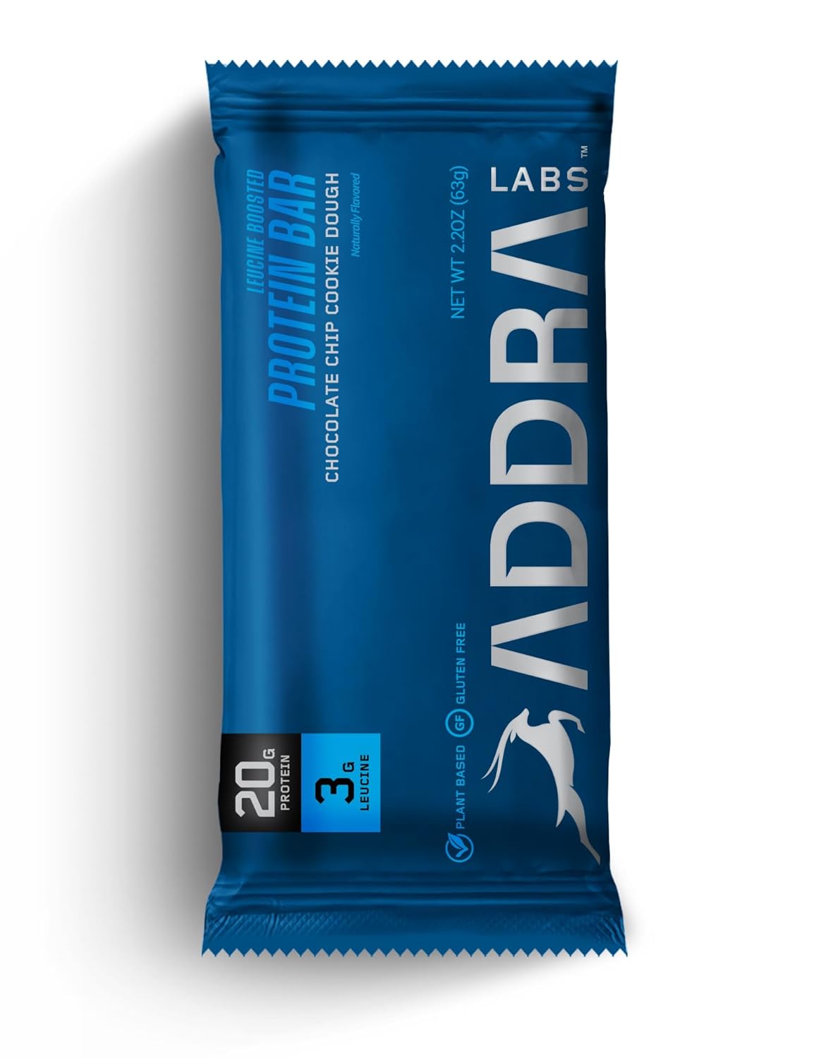 ADDRA Protein Bars - 20g Plant-based Muscle Recovery Protein Bars with 3g of the Recovery BCAA, Leucine, for Runners, Cyclists, Triathletes, Gluten-Free, Low Sugar, Vegan, Chocolate Chip Cookie Dough Flavor, 8 bars