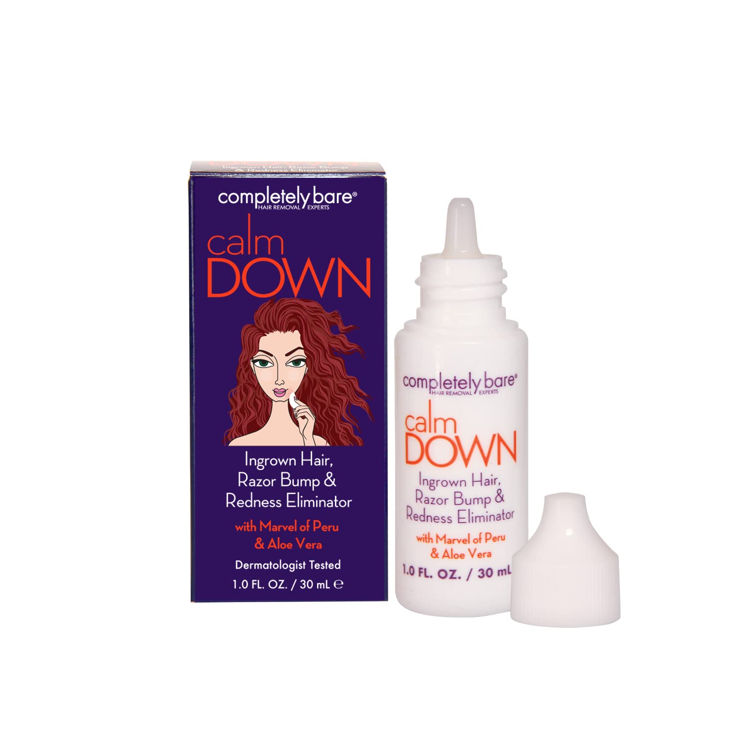 completely bare calm DOWN | Ingrown Hair, Razor Bump & Redness Eliminator | Exfoliator | AHAs | BHAs | Marvel of Peru | 1 FL OZ