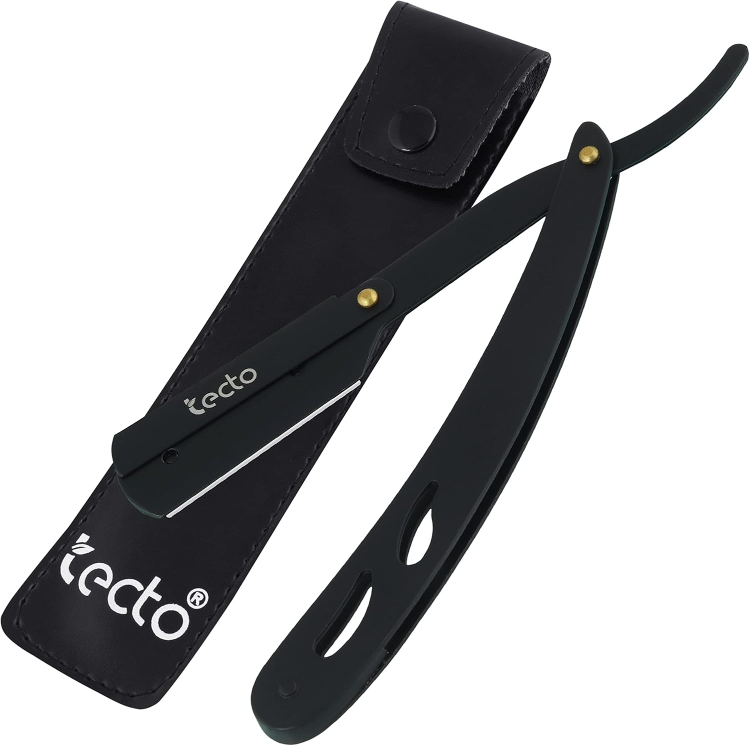 Tecto Straight Cut Throat Razor, Premium Quality Edge Matte Black for Moustache & Beard Shaving, Light Weight Single Blade, Professional Barber, Travel Pouch Included