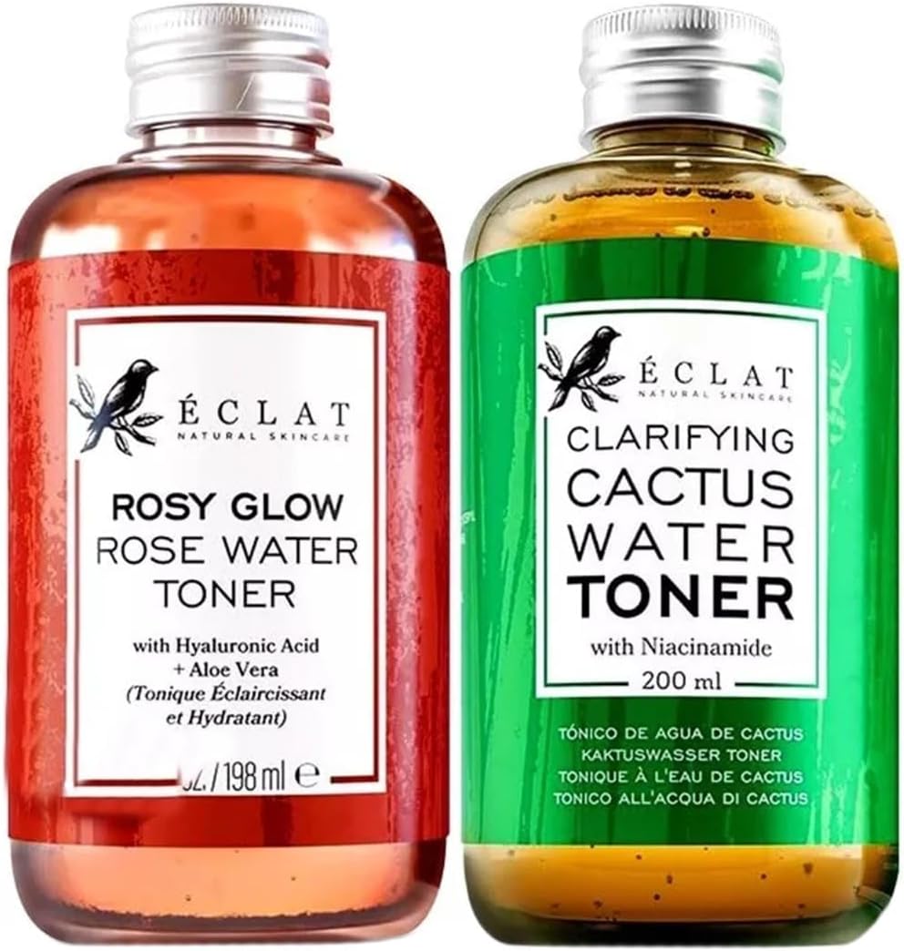 E-c-l-a-t Rose Water & Cactus Water Toner Set, Hydrates, Soothes Inflammation, Vitamins and Antioxidants, Removes Impurities and Shrinks Pores, 200ml
