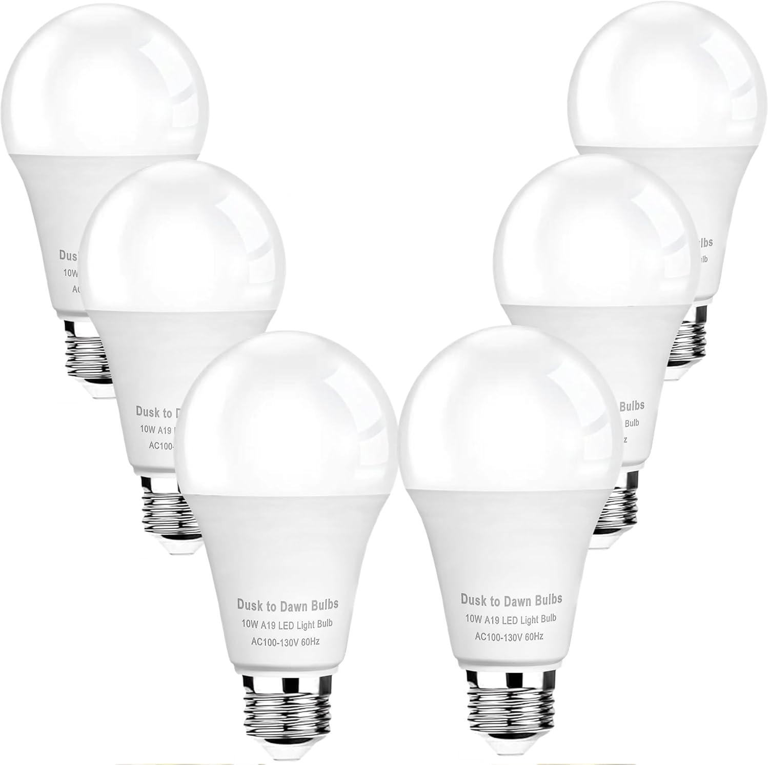 6-Pack Dusk to Dawn LED Light Bulbs, 75W Equivalent, 2700K 1,100LM, Automatic On/Off Outdoor Light, E26 A19 10W Bright Porch Light Bulbs, for Indoor/Outdoor Yard Patio Garage Garden