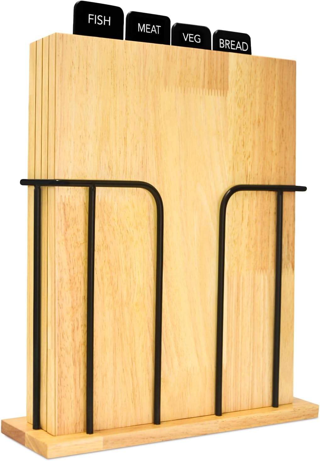 South to East Wood Cutting Board Set of 4 with Food Labels & Holder - Kitchen Chopping Boards for Meat, Bread & Veg | Easy Storage Wooden Cutting Boards for Family Meals, Ideal Gift for Home Cooks