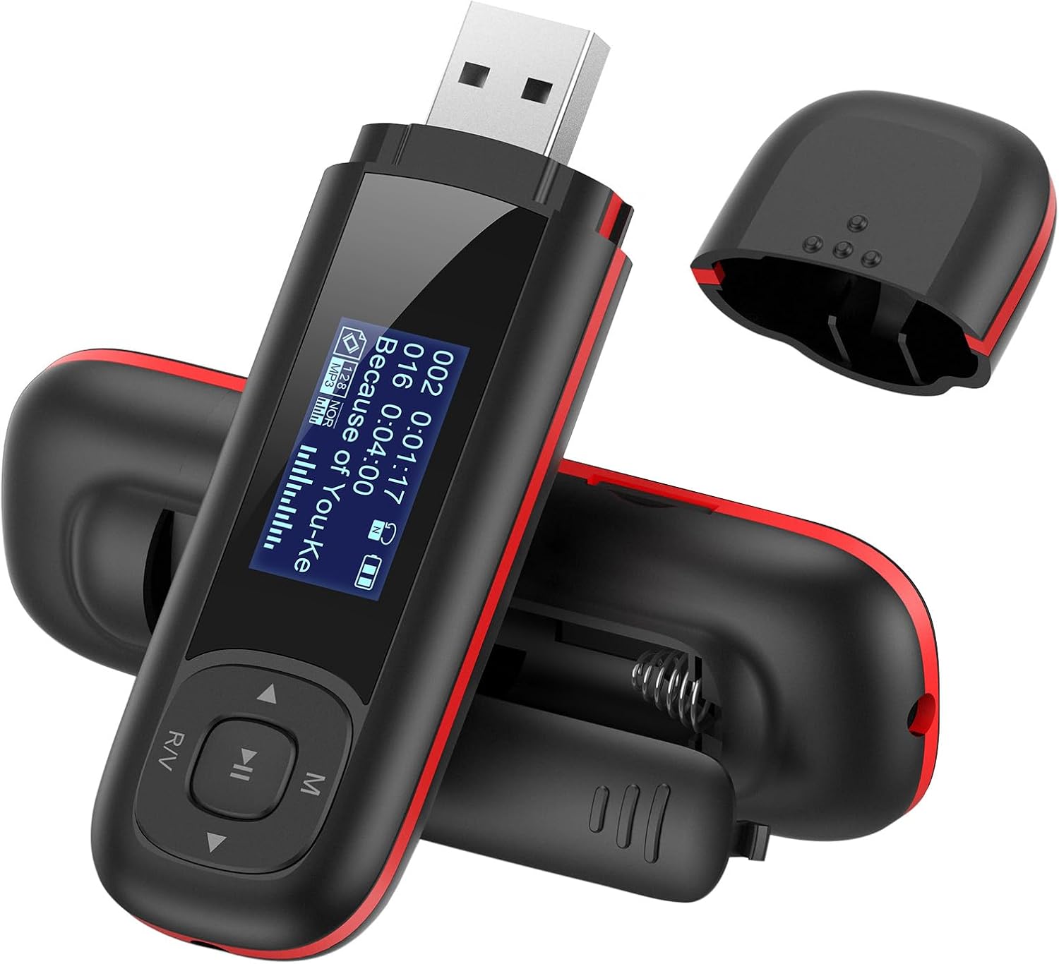 AGPTEK U3 USB Stick Mp3 Player, 8GB Music Player Supports Replaceable AAA Battery, Recording, FM Radio, Expandable Up to 128GB, Black