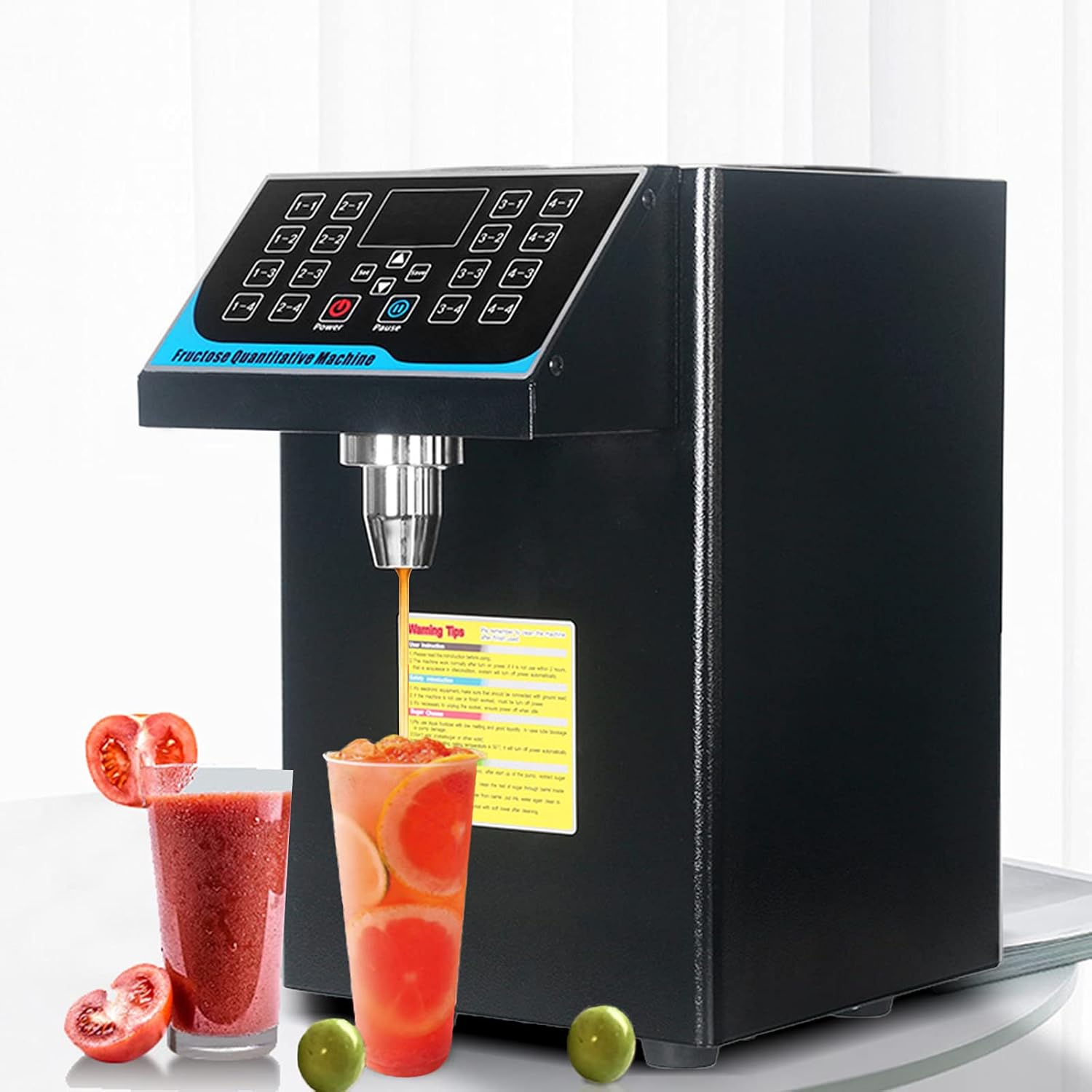 KinHall Auto Fructose Quantitative Dispenser 450W 7500cc - Automatic Syrup Machine for Milk, Tea, Coffee - Stainless Steel Barrel