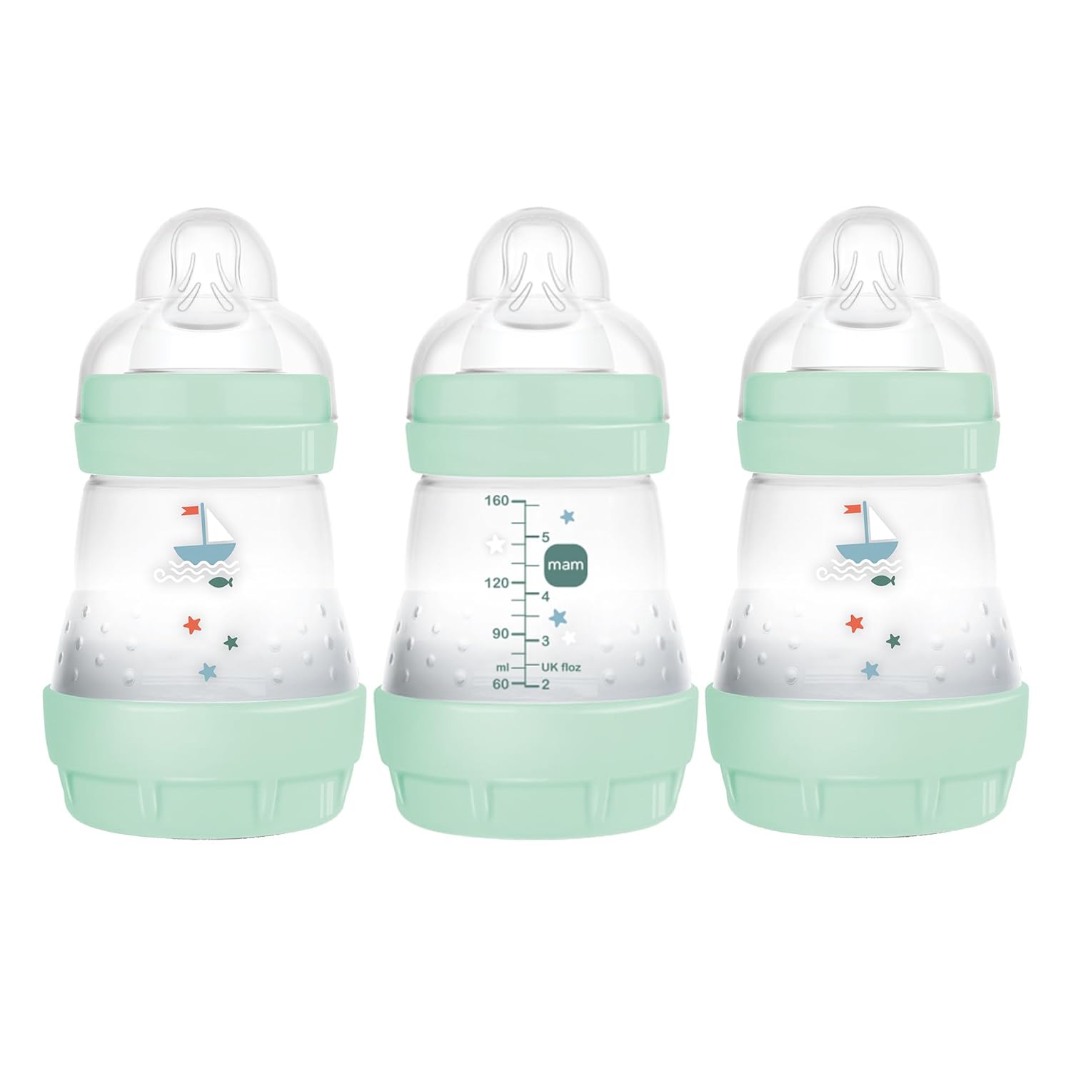 MAM 5oz Easy Start Anti-Colic Baby Bottles, Slow Flow, Breastfeeding-Like Silicone Nipple Bottle, Reduces Colic, Gas, & Reflux, Easy-to-Clean, BPA-Free, Vented Baby Bottles for Newborns, 0-3 Months