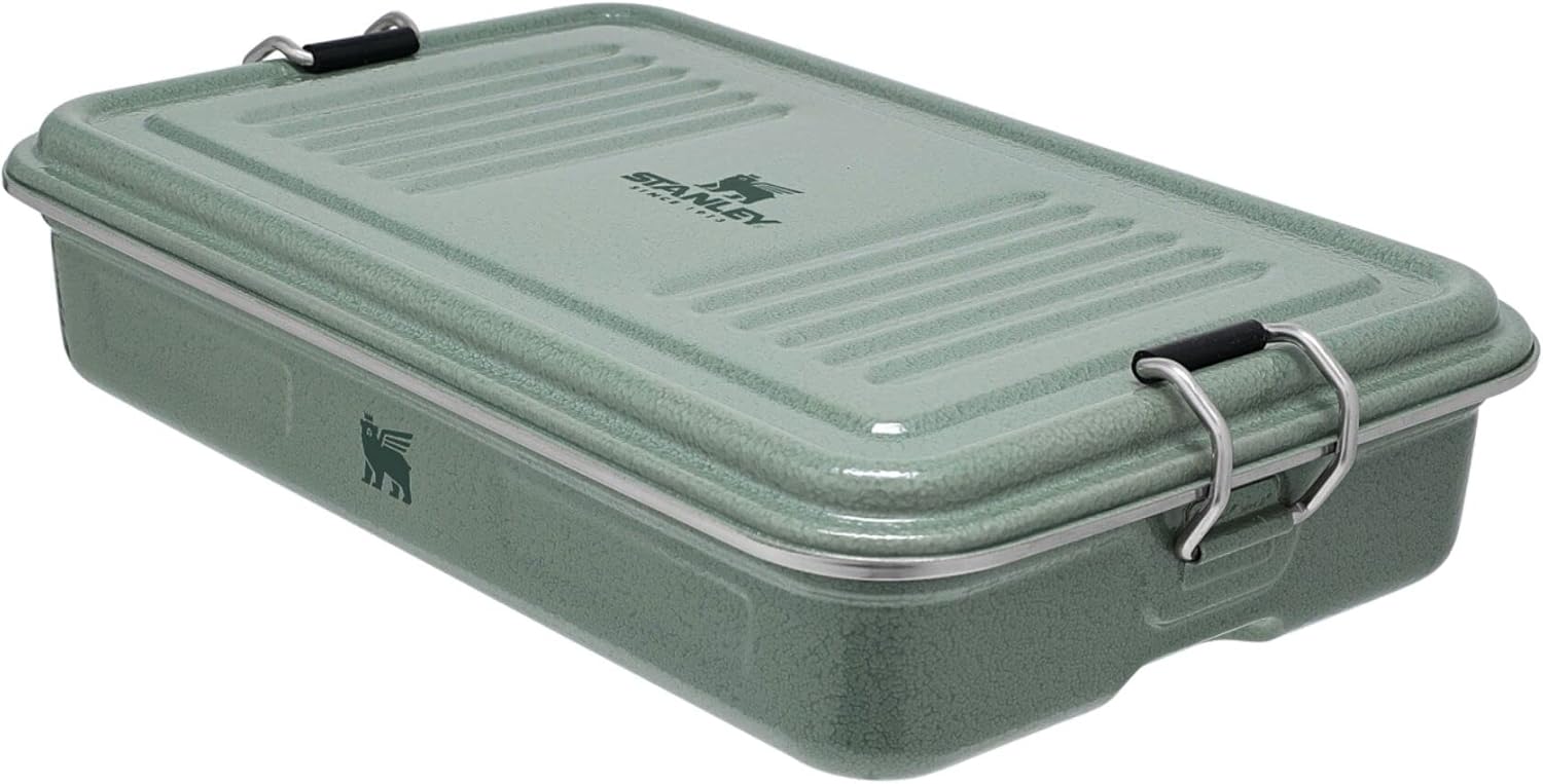 Stanley The Useful Classic Box 1.1L - Dishwasher Safe - Stainless Steel Lunch Box - Stackable Sandwich Box - BPA-Free - Secure Closure, Hammertone Green