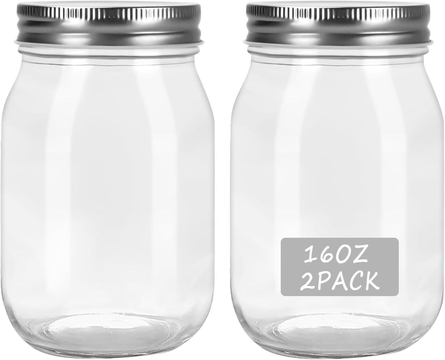 HOXHA 2 Pack Glass Regular Mouth Mason Jars, 16 oz Clear Glass Jars with Lids for Sealing, Canning Jars for Food Storage, Overnight Oats, Dry Food, Snacks, Candies, Jam, Honey