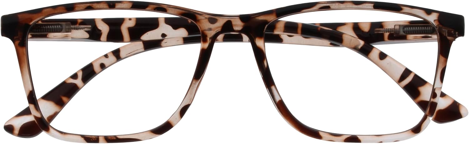 OPULIZE NYX Blue Light Blocking Reading Glasses - Anti-Glare Computer and Gaming Eyewear - UV and Eyestrain Protection - Rectangular Frame - Brown Tortoiseshell - Men Women - + 2.00
