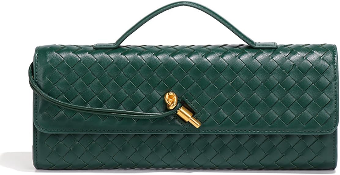 JYG Woven Handbag for Women Fashion Evening Shoulder Bag PU Leather Handmade Clutch Purse Casual Crossbody Bags 2024