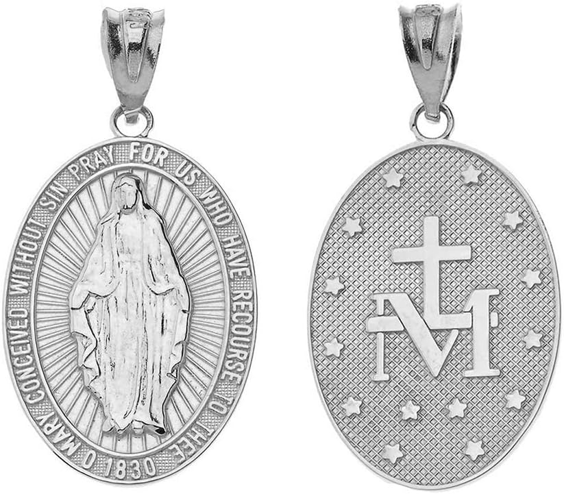 Claddagh Gold .925 Sterling Silver Miraculous Medal Of Blessed Virgin Mary Catholic Charm Pendant Necklace with Rolo Chain and Pendant only