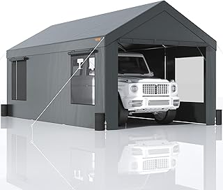VEVOR Carport 10x20ft, Car Canopy Portable Garage, Heavy Duty Car Port with Roll-up Ventilated Windows & Removable Sidewalls, UV Resistant Waterproof All-Season Tarp for SUV, F150, Car, Truck, Boat