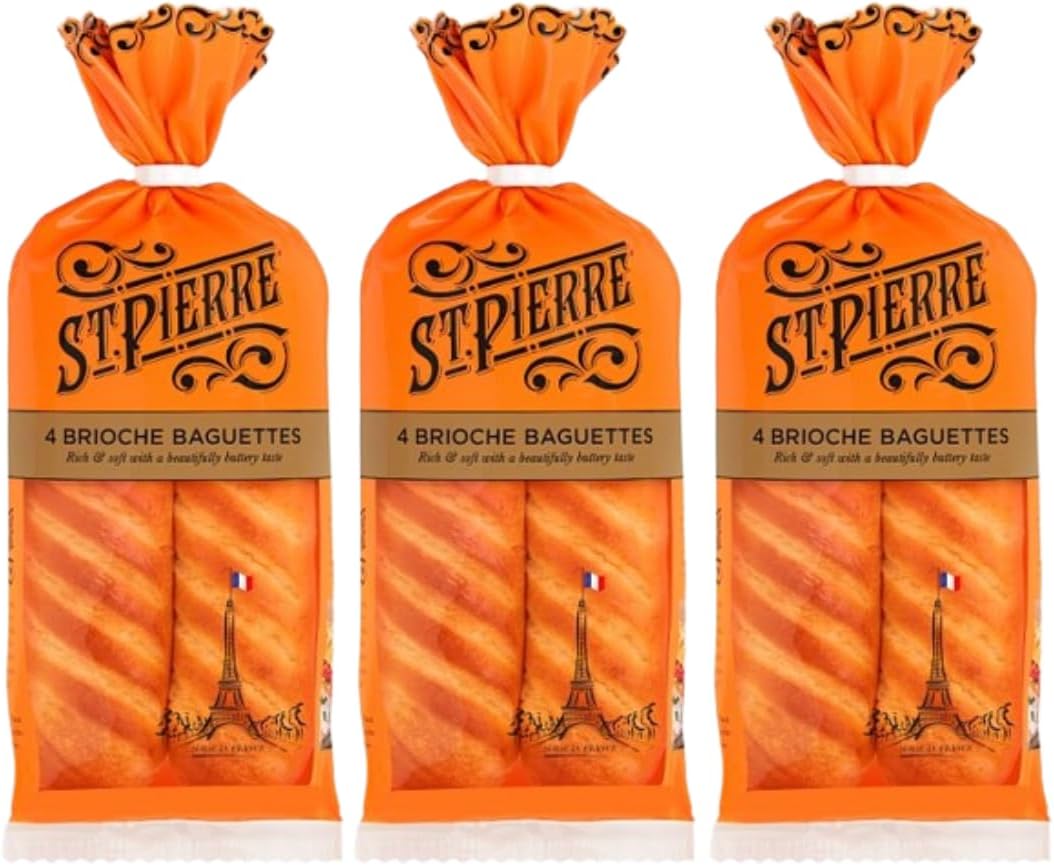 Brioche Baguettes St Pierres, Sliced, 550g, Pack of 12-28 Pieces (3 Bags (12 Baguettes))