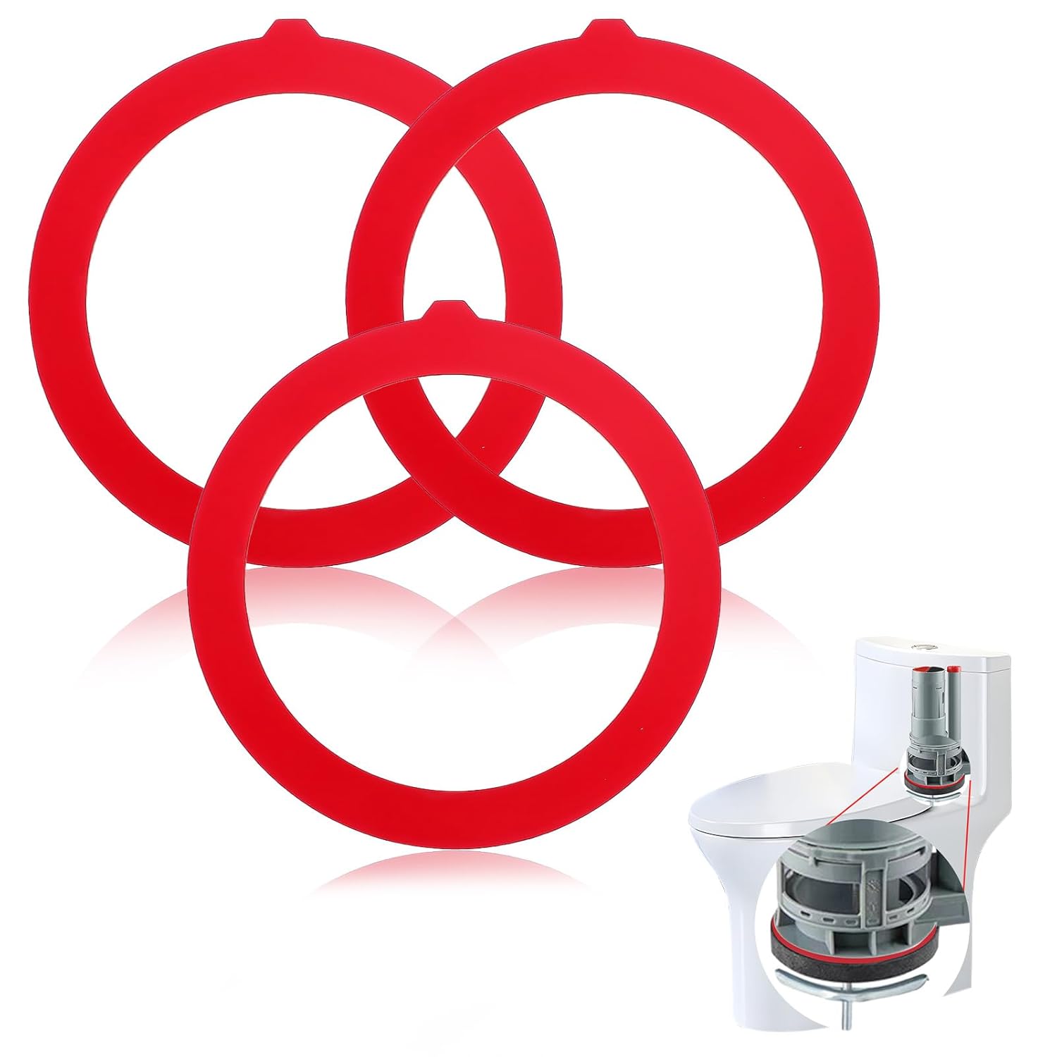 3 Pcs Flush Valve Seal for Toilets, Compatible with K-GP1059291 Gasket Replacement, Rubber Replacement for Toilets, Repair Kit for Toilet Inside Tank Parts, Toilet Seal(Red)