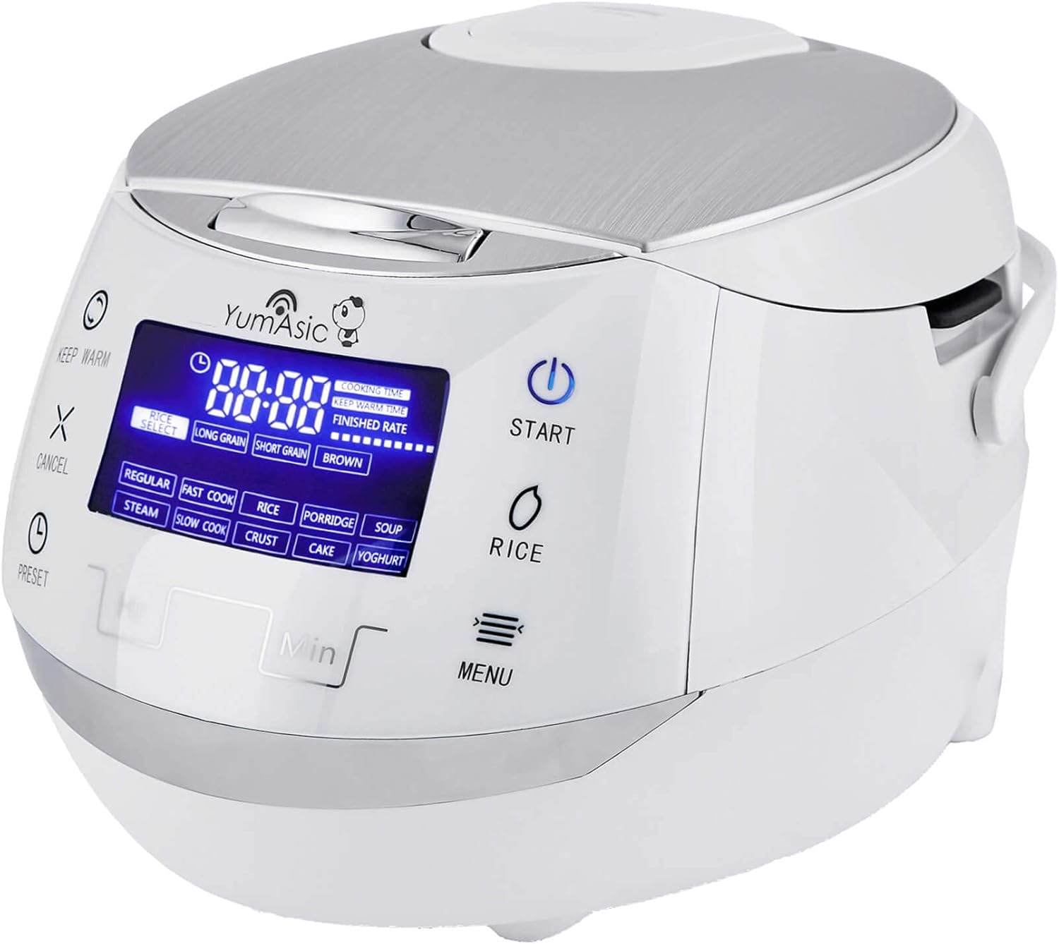 Yum Asia Sakura Rice Cooker with Ceramic Bowl and Micom Fuzzy Logic / 6 Rice Cooking Functions, 6 Multicooker Functions, Motouch LED Display (1.5 Litre) 220-240V UK/EU Power (White and Silver)
