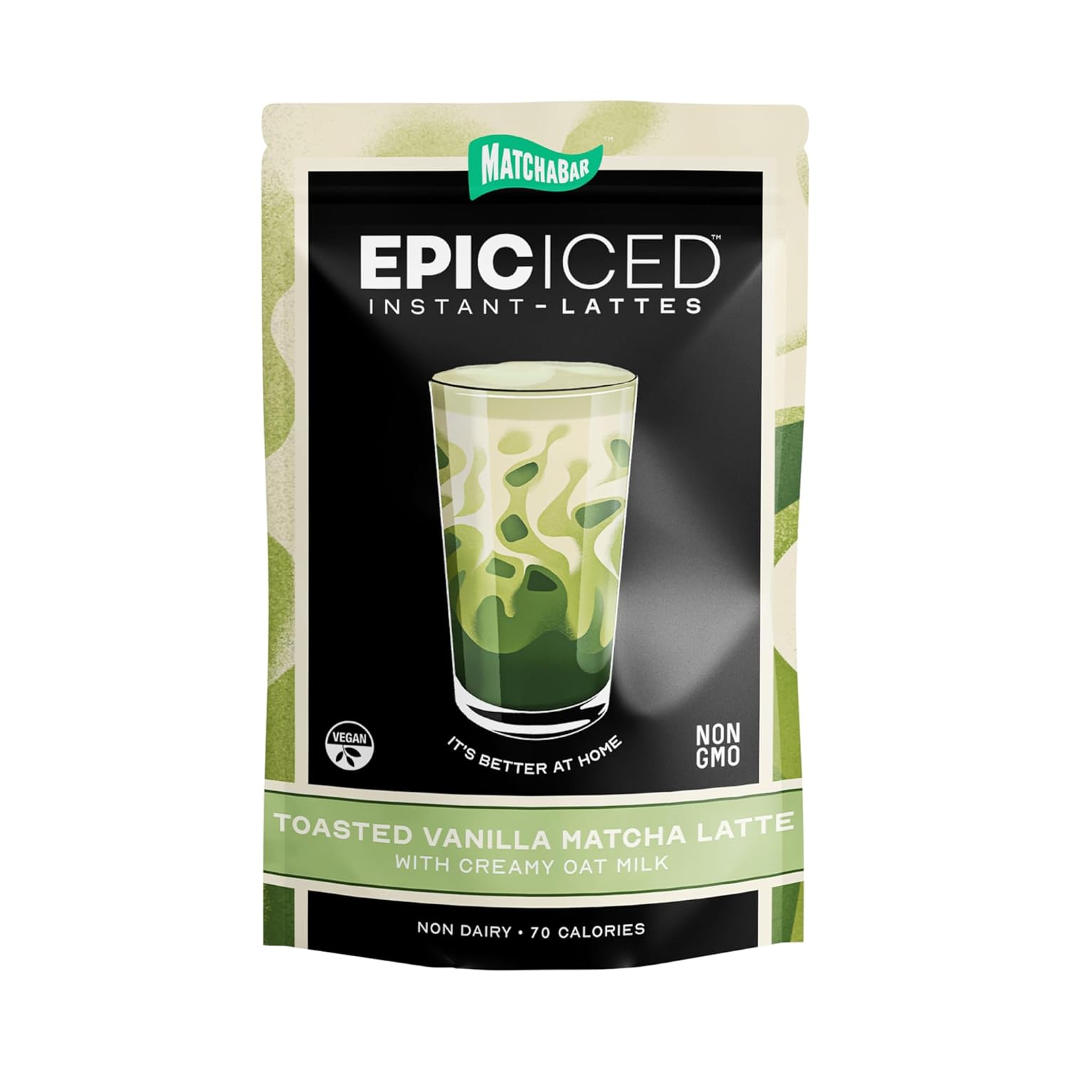 Matchabar Epic Iced Instant Latte Powder | Toasted Vanilla Matcha w/Oat Milk Base | Low Sugar, Non-Diary & Vegan Instant Iced Matcha Powder | Barista-Quality Creamy Latte Mix | 10 Servings