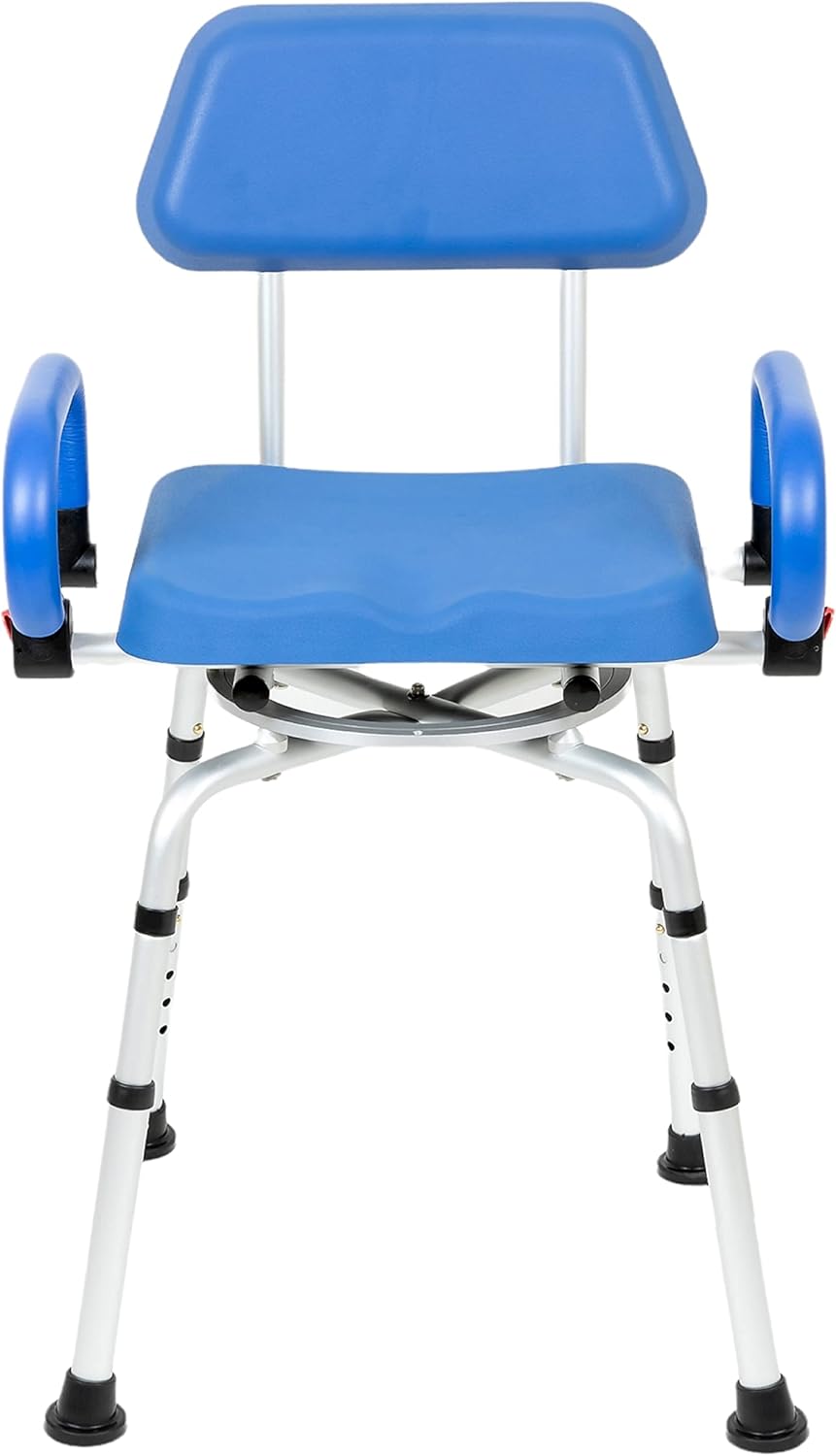 iLIVING ILG-638 Swivel Pivoting Shower Chair for Bathtub and Shower with Padded Seat, Back and Arms, and Adjustable Height , Blue
