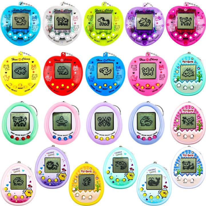 21 pcs Mini Virtual Electronic Digital Pets Keychain Small Interactive Handheld Game Toy Keychain Electronic Pet Key Chain for Kids Video Game Party Favors