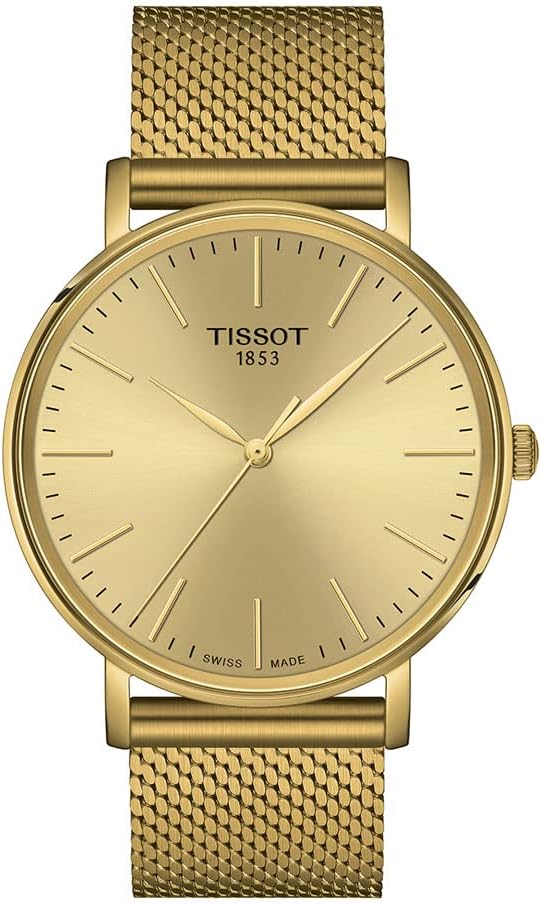 Tissot Mens Everytime Gent 316L Stainless Steel case with Yellow Gold PVD Coating Quartz Watch, Yellow, Stainless Steel, 20 (T1434103302100)