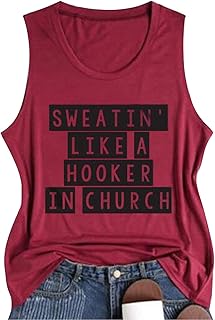 Summer Workout Graphic Tank Tops for Women Sweatin' Like A Hooker in Church Funny Letter Sleeveless T Shirt Tank