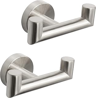 NearMoon Bathroom Double Towel Hook- SUS304 Stainless Steel Robe Towel Holder, Heavy Duty Double Coat Hook for Bathroom Livingroom Kitchen Wall Mounted, 2 Pack (Brushed Nickel)