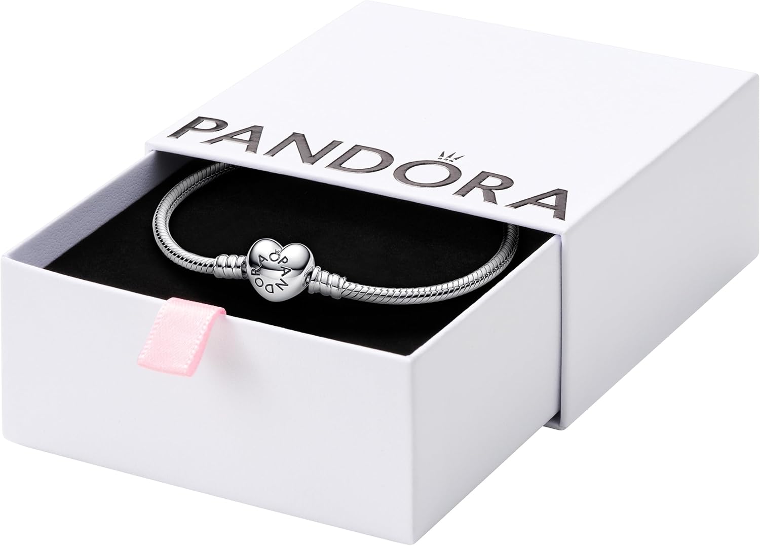 PANDORA Moments Heart Clasp Snake Chain Bracelet - Charm Bracelet - Compatible with PANDORA Moments Charms - Mother's Day Gift with Gift Box