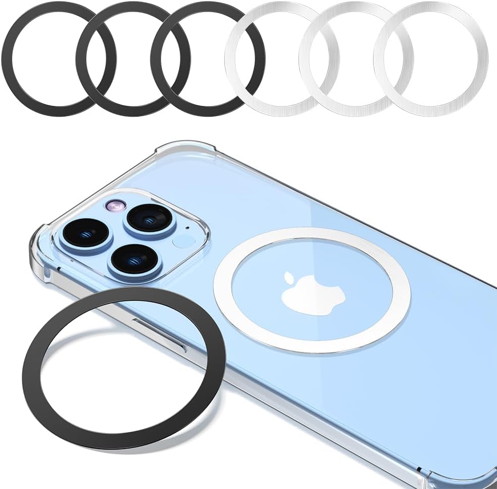 Magnetic Wireless Charging Magsafe Ring-6 PCS,Ultra-Thin(0.4mm) Magsafe Sticker, Compatible with iPhone 16/15/14/13 Series,Samsung Galaxy,Google Pixel Series,Magsafe Accessories-3Black&3Silver