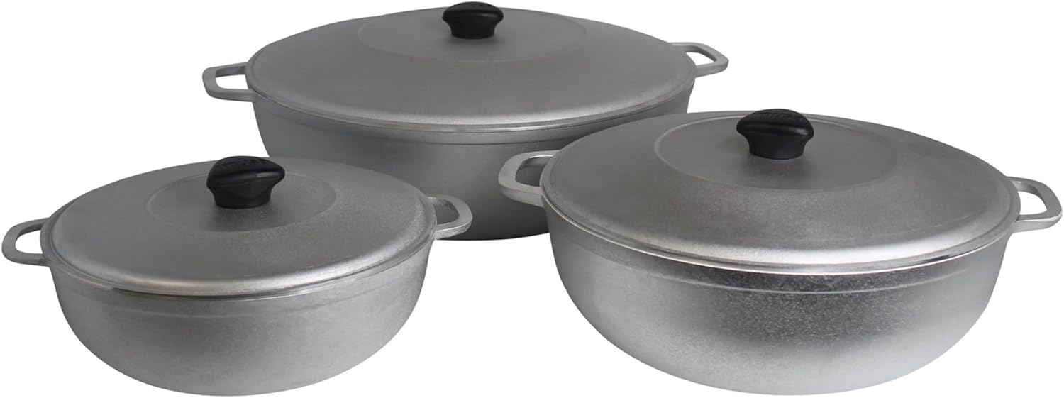 IMUSA USA Traditional Colombian Natural Caldero 3-Piece(1.5/3.5/7.0 Quart) Dutch Oven Set, Silver, Small