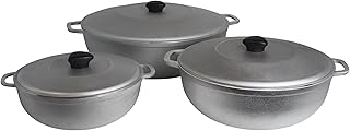 IMUSA USA Traditional Colombian Natural Caldero 3-Piece(1.5/3.5/7.0 Quart) Dutch Oven Set, Silver, Small