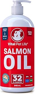 Salmon Oil for Dogs & Cats - Healthy Skin & Coat, Fish Oil, Omega 3 EPA DHA, Liquid Food Supplement for Pets, All Natural, Supports Joint & Bone Health, Natural Allergy & Inflammation Defense, 32 oz