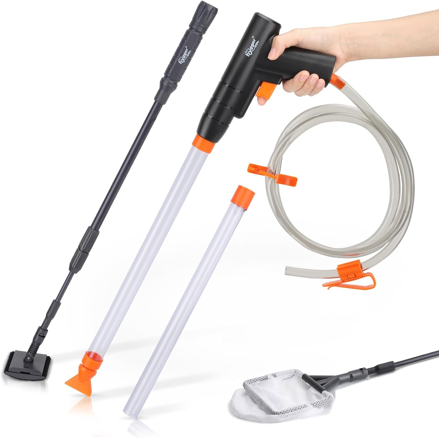 hygger Aquarium Gravel Cleaner Kit, Fish Net Aquarium Cleaning Brush, Water Changer Gravel Vacuum Fish Tank Sand Cleaner Kit Aquarium Siphon Vacuum Cleaner with Water Hose Controller Clamp