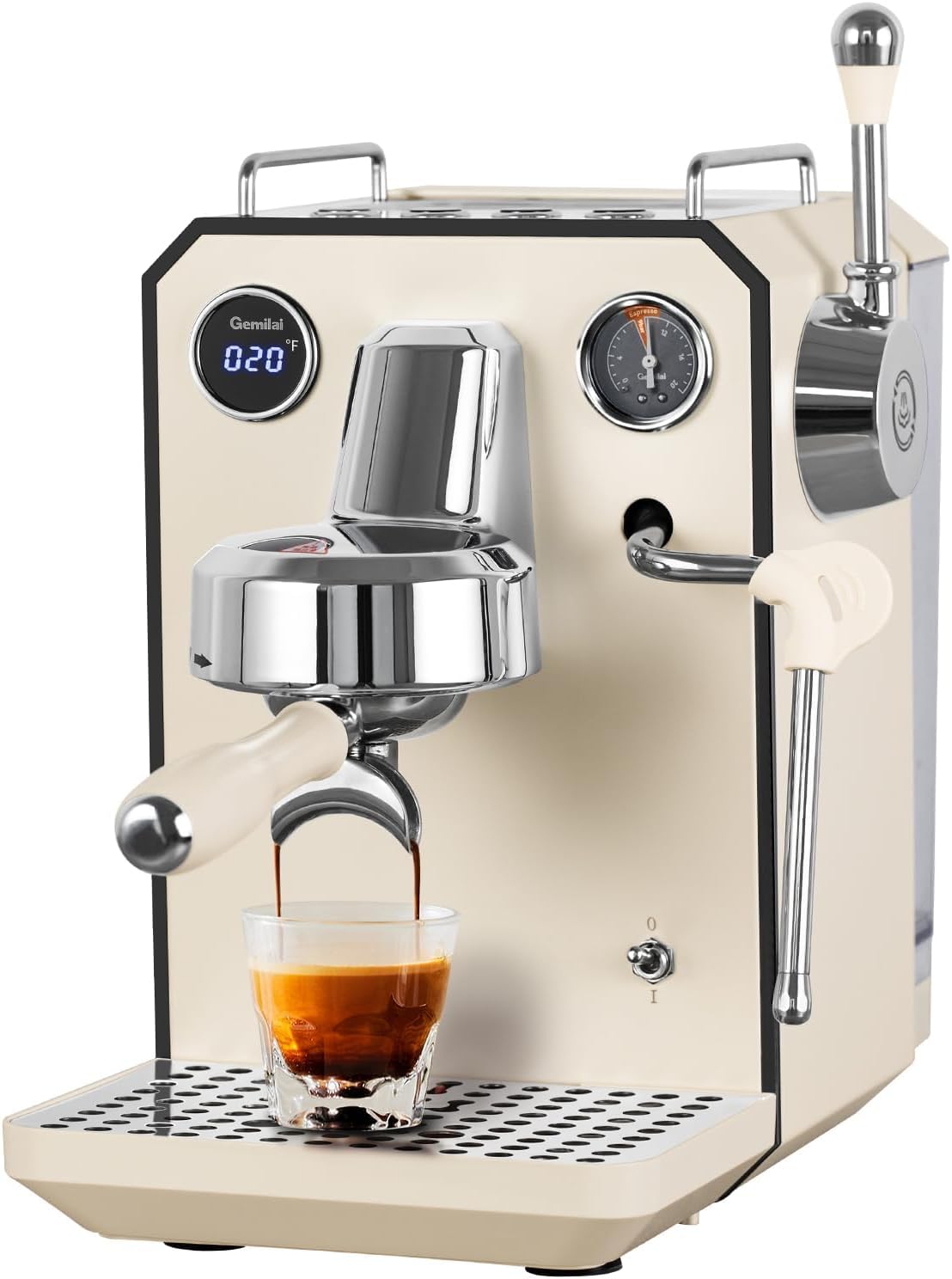 Gemilai Owl Espresso Machine, 15 Bar Professional Semi-Automatic Espresso Maker with Milk Frother Steam Wand, 57oz Removable Water Tank, Dual Display, for Cappuccino, Latte at home, G3006, Ivory White