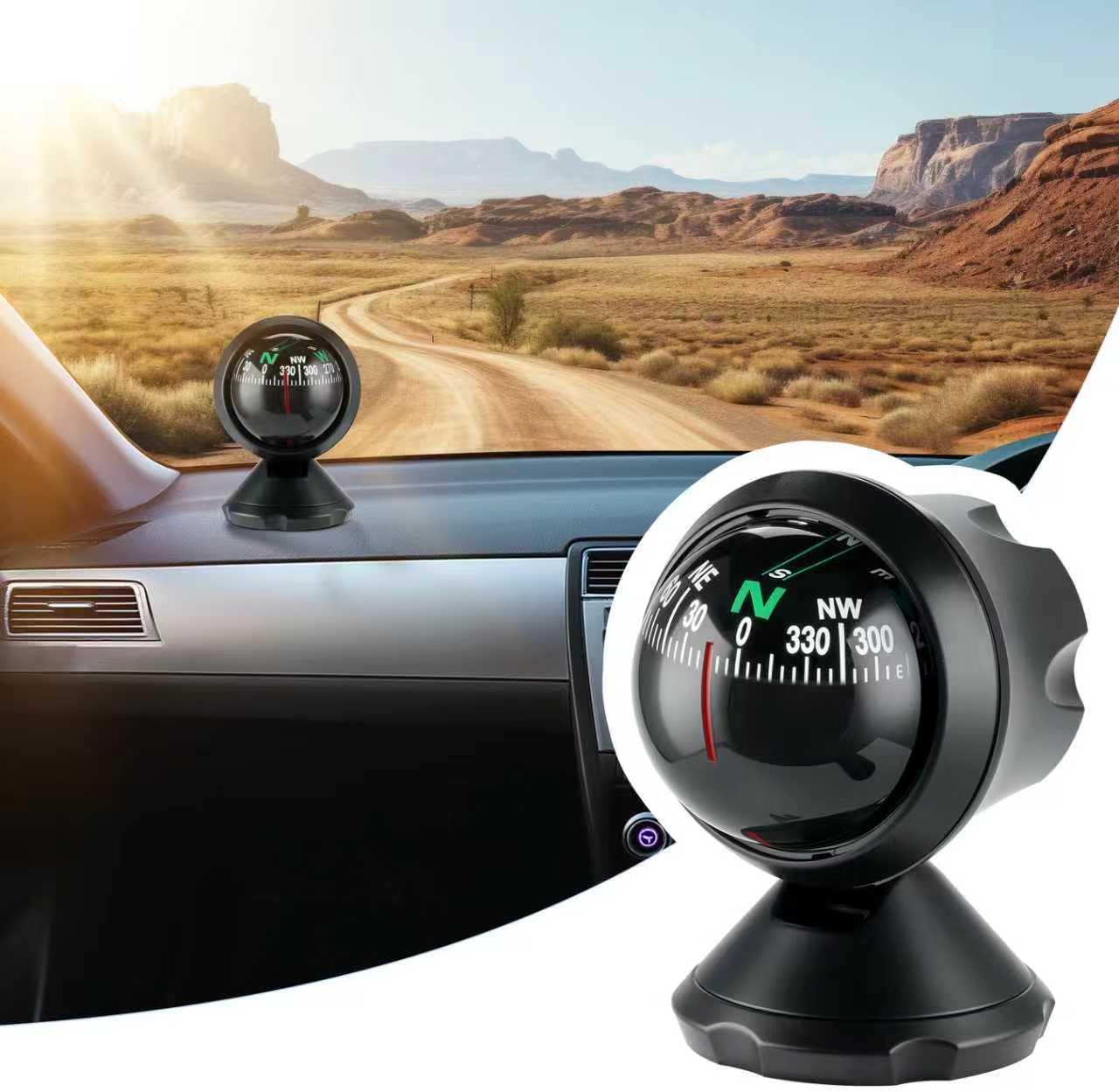 Amiss Car Compass Ball with Bottom Stick, Car Guide Dashboard for Find Direction, Adjustable Dash Mount Compass for Boat Marine Caravan, Universal Automotive Interior Accessories for Navigation