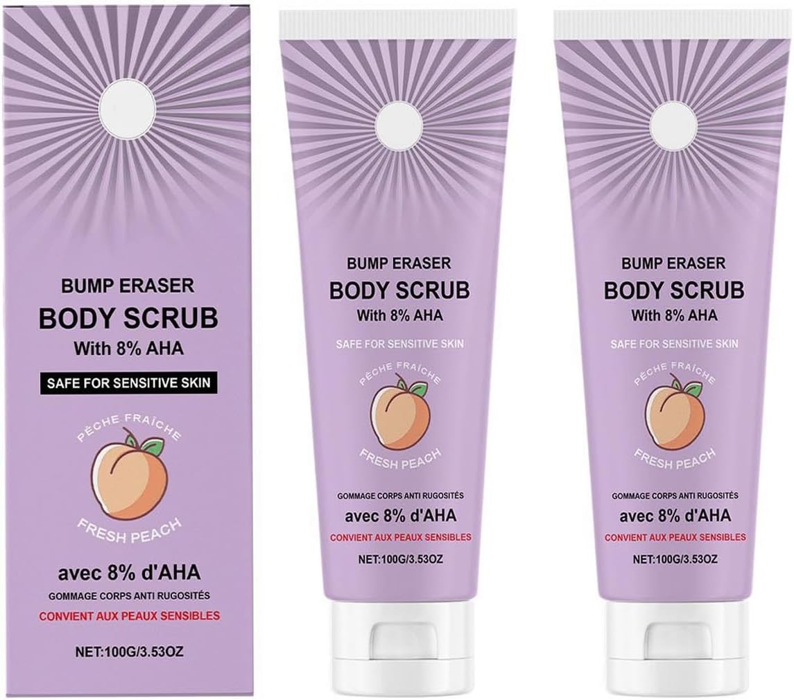 KP Bump Eraser Body Scrub with 10% AHA,Keratosis Pilaris Exfoliator with Glycolic and Lactic acids,Helps Reduce Chicken Skin Bumps,Safe for Sensitive Skin (2PC, 100g)