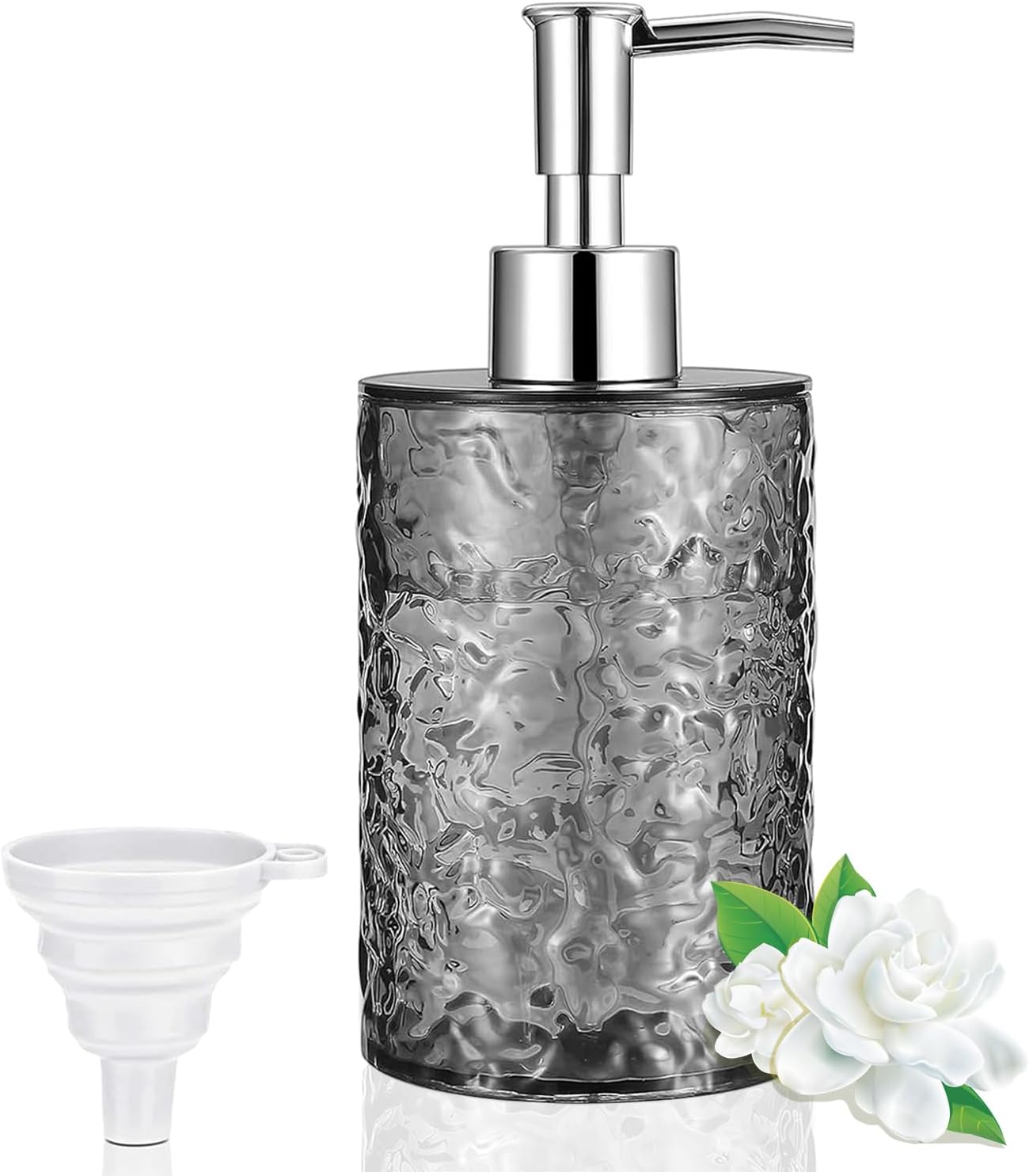 GKSCXEXE 400ml Grey Soap Dispenser Bathroom, Plastic Hand Wash Bottle Washing Up Liquid Dispenser for Kitchen, Refillable Liquid Soap Container with Funnel for Shampoo, Shower Gel, Conditioner