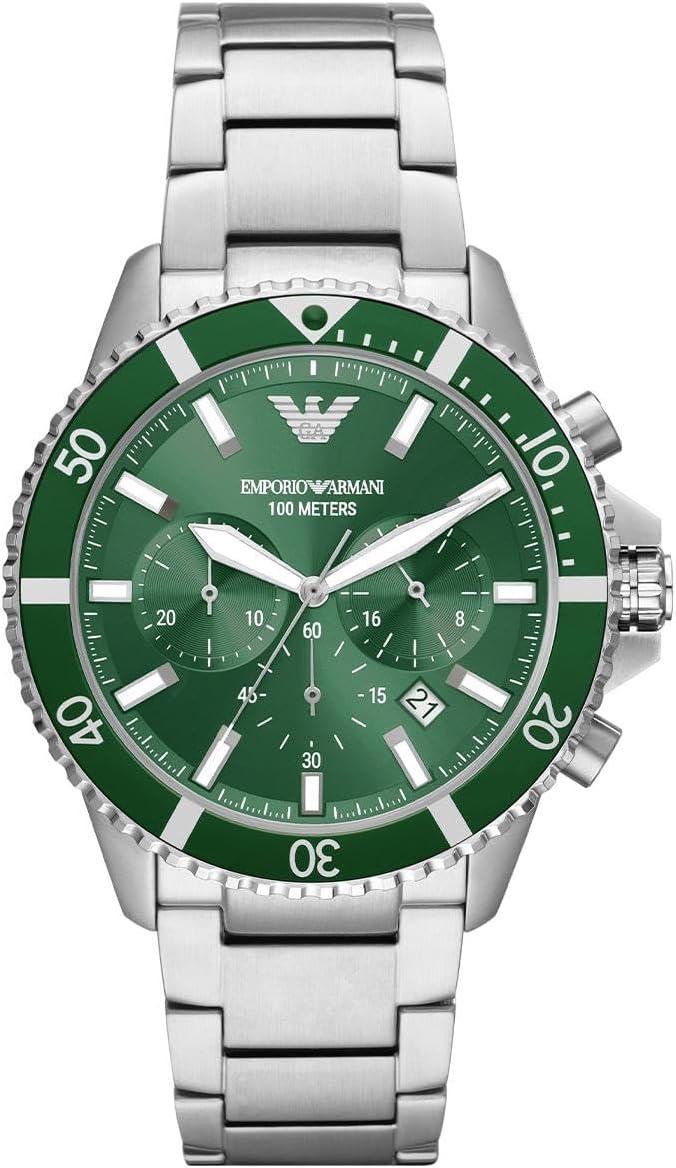 Emporio Armani Watch for Men, Quartz 3 sub dial Chronograph Movement and 43mm Case Size with Stainless Steel Strap