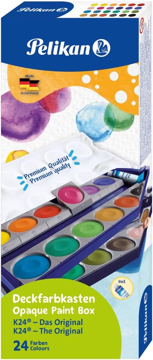 Pelikan Opaque Watercolor Paint Set, 24 Colors Plus Chinese White Tube (720862)