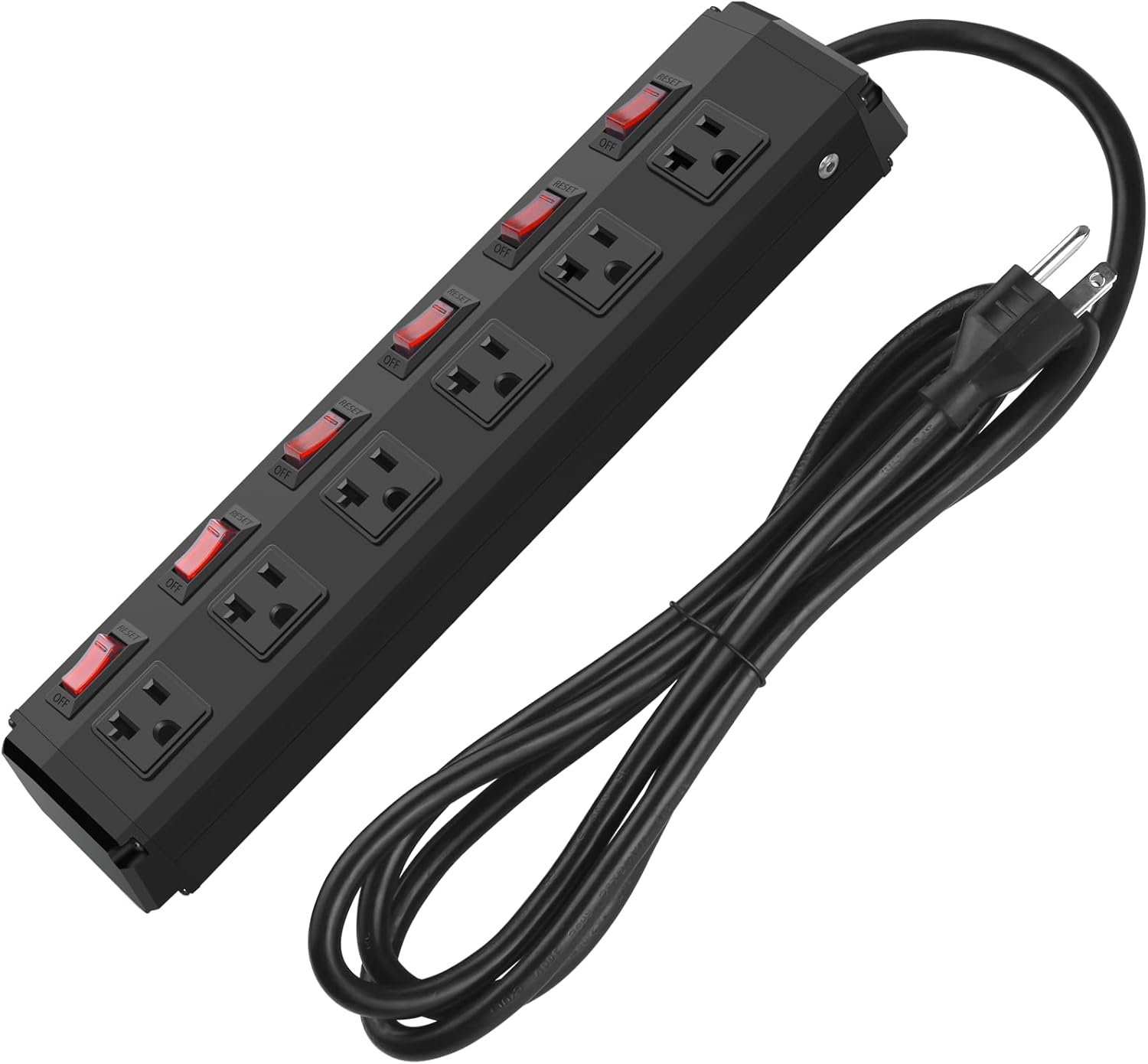CCCEI Metal Power Strip Individual Switches 6 Outlets, Heavy Duty Power Strip 20Amp Surge Protector for Appliances, 6FT Extension Cord Strip, 1200J Surge Protector 20A 125V 2500W.