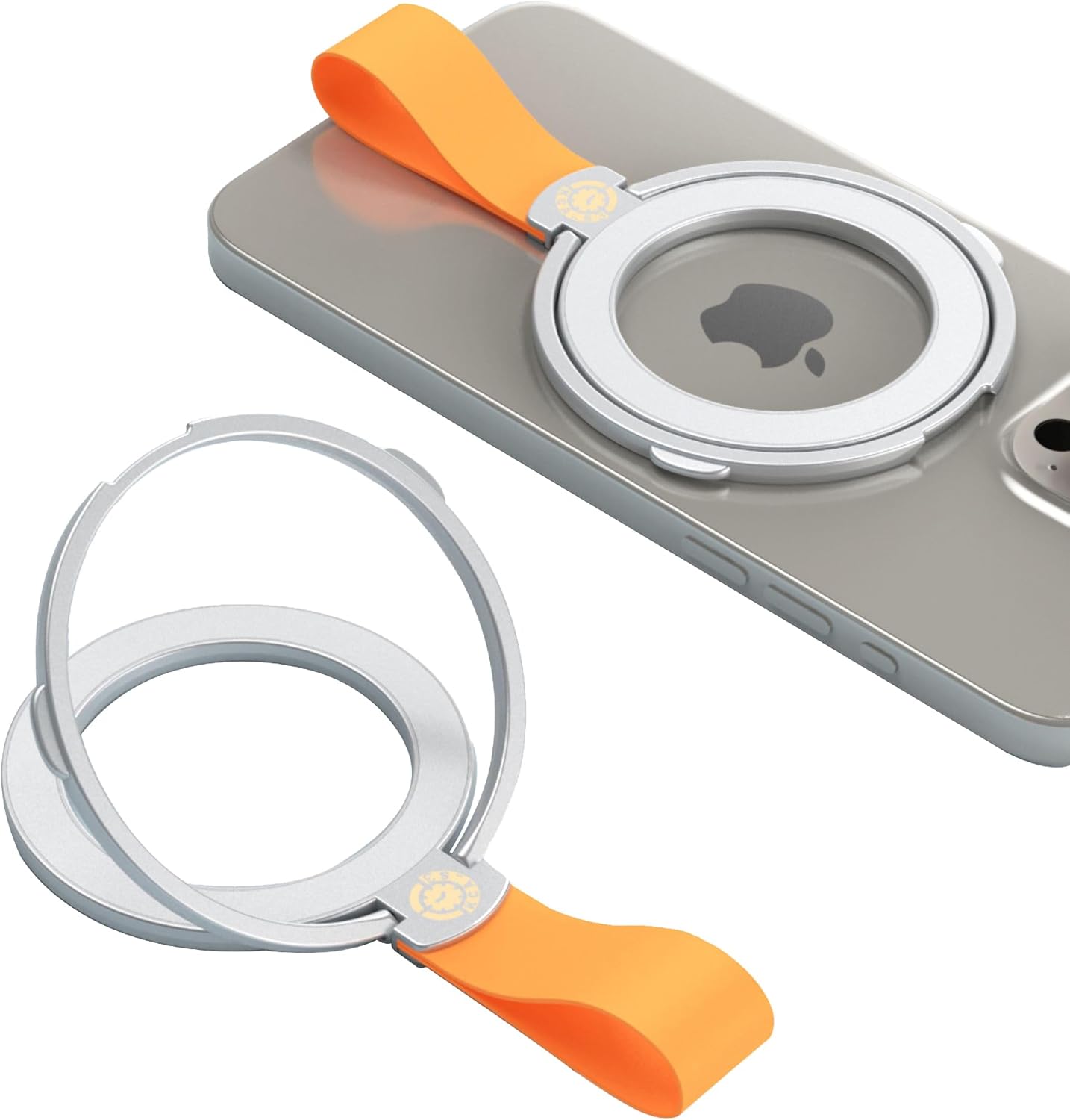 Phone Grip Strong Magnet Finger Strap Kickstand Anti Slip Shockproof Holder Durable Hands Free Stand Friendly Secure Mount for Video Calls Gaming Travel iPhone 16 15 14 13 12 11 Pro Max Mini Orange