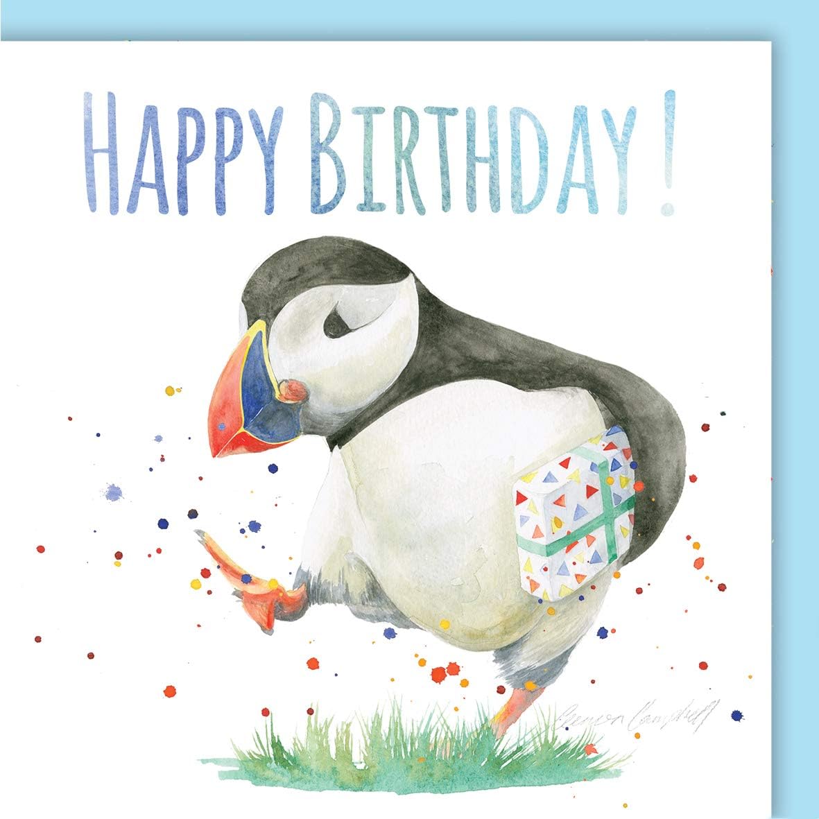 Puffin with present Birthday Card