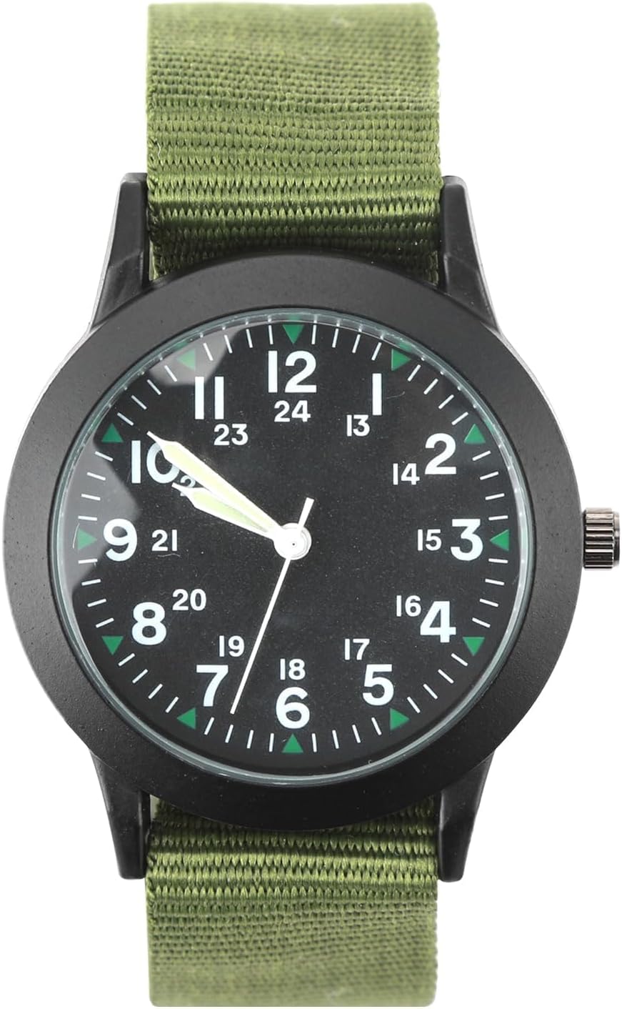 Military Analogue Quartz Watch, 34mm Field Wristwatches with Nylon Strap Christmas for Men Women Japanese Movement Tactical Sports Wrist Watch Glow in the Dark for Outdoor Activities, Not Waterproof