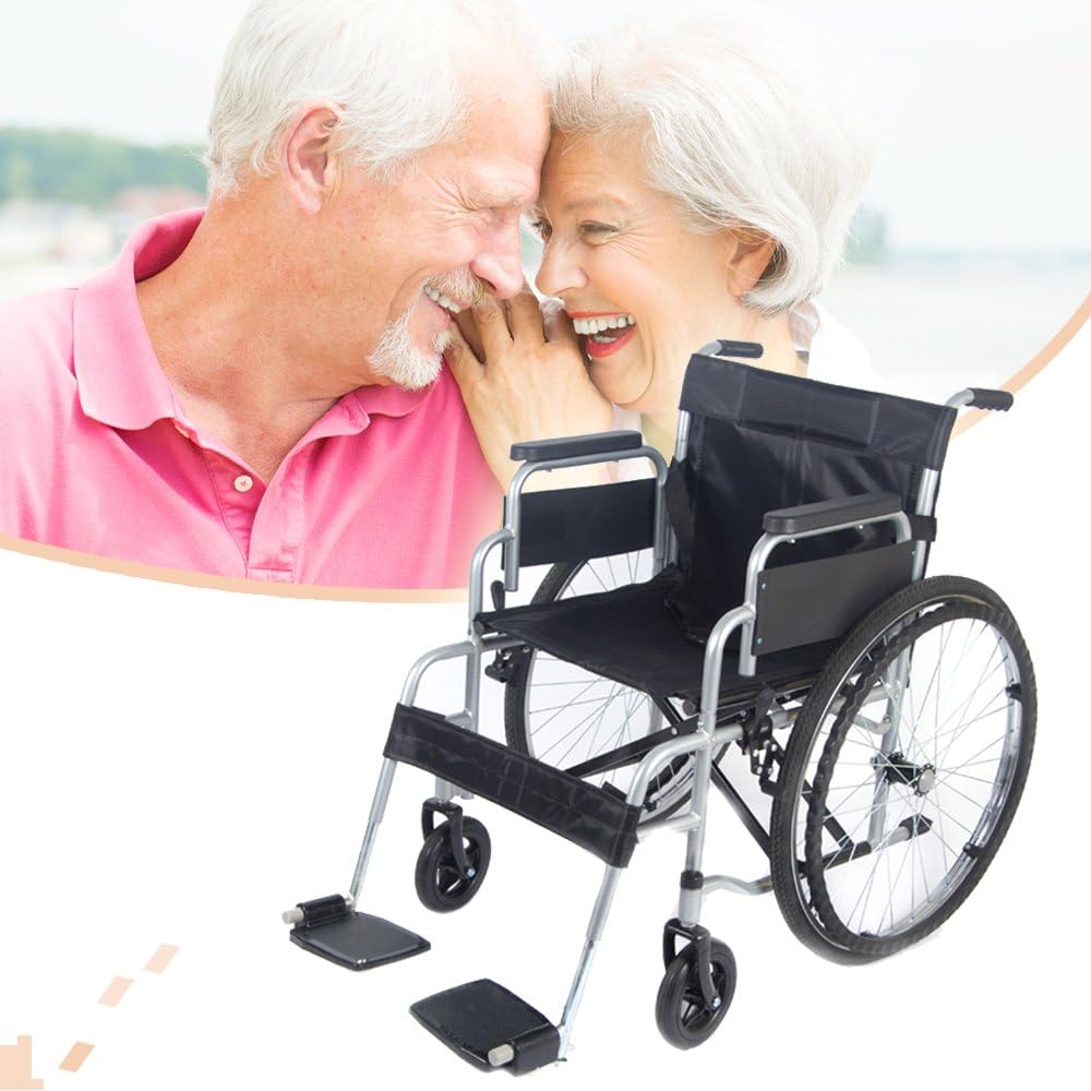 Panana All AID Footrest Self Propelled Folding Transit Comfort Wheelchair (Silver)