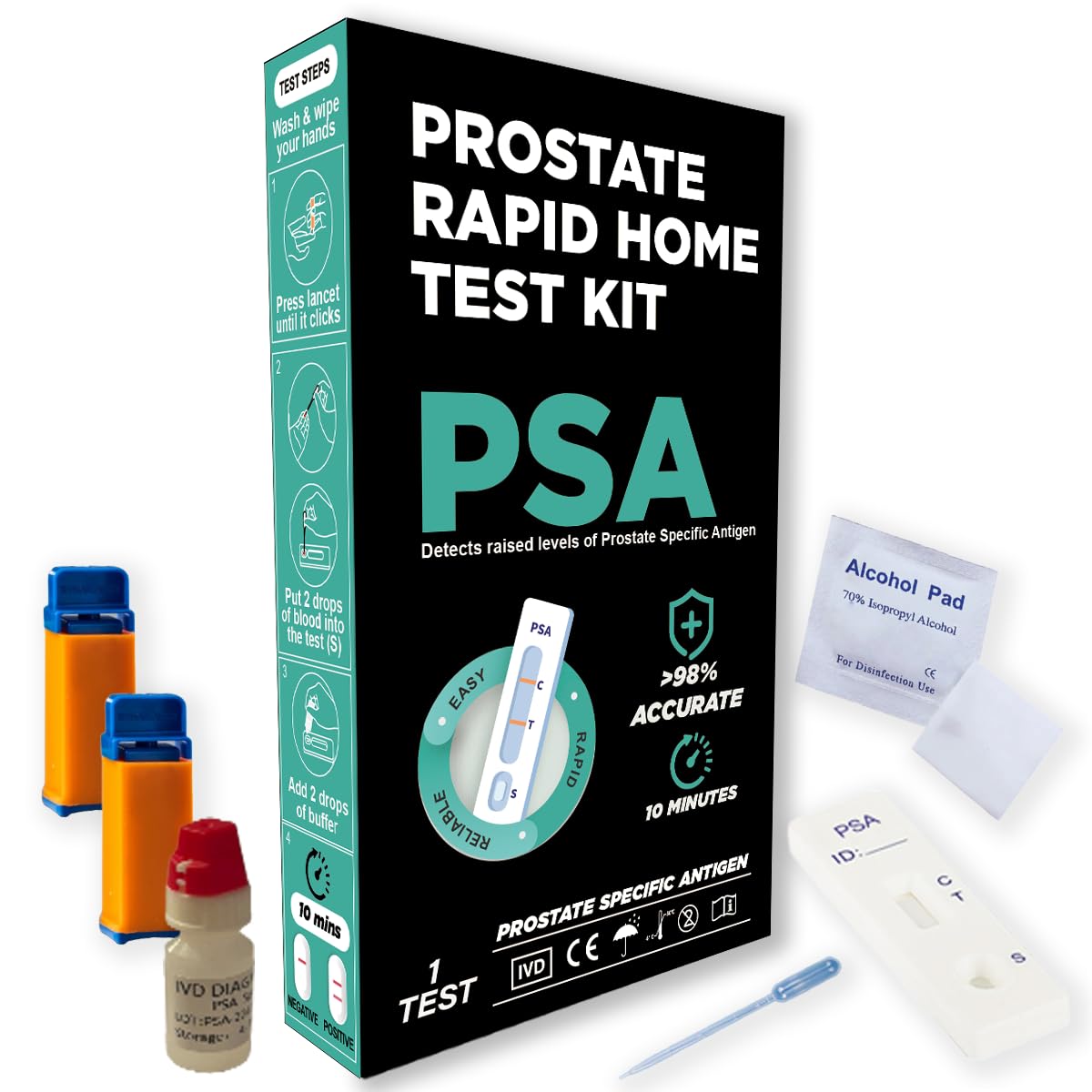 PlusCheck - Prostate Home PSA Self Test Kit - Accurate >98%, Fast and Easy (With video instruction)