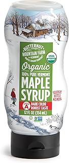 Butternut Mountain Farm 100% Pure Organic Maple Syrup From Vermont, Grade A (Prev. Grade B), Dark Color, Robust Taste, All Natural, Easy Squeeze, 12 Fl Oz
