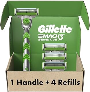 Gillette Mach3 Sensitive Razors for Men, 1 Gillette Razor, 5 Razor Blade Refills, Designed for Sensitive Skin