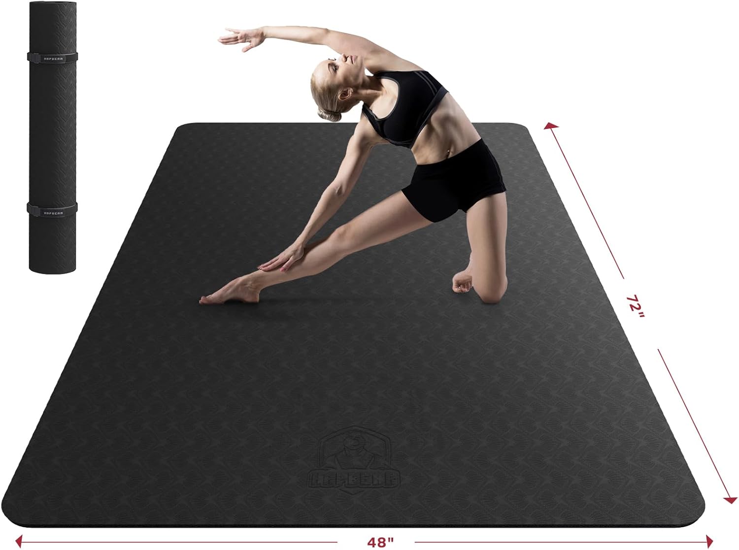 HAPBEAR Extra Large Yoga Mat - 72"x48"/78"x54", 1/4" & 1/3" Thick, Non-Slip, Durable, Eco-Friendly, Wide Exercise Mat for Home Workouts, Yoga, Pilates, Stretching, Meditation (Barefoot Exercise)