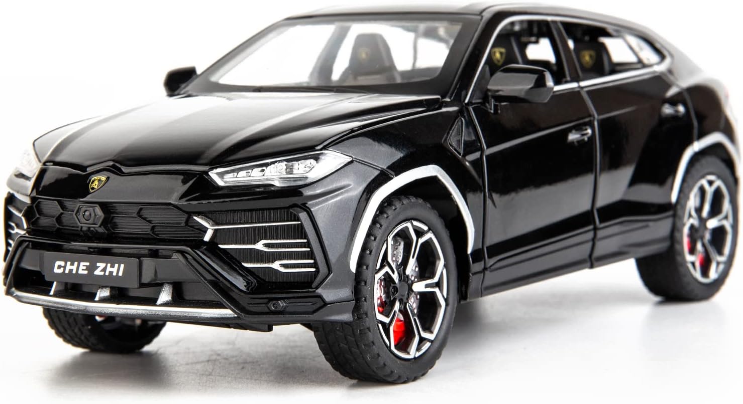 BDTCTK 1:24 Lambo Urus Car Model, Diecast Pull Back Car Toy car, Doors Open, Light and Sound, Boys Toys Kids Adults Gifts Black
