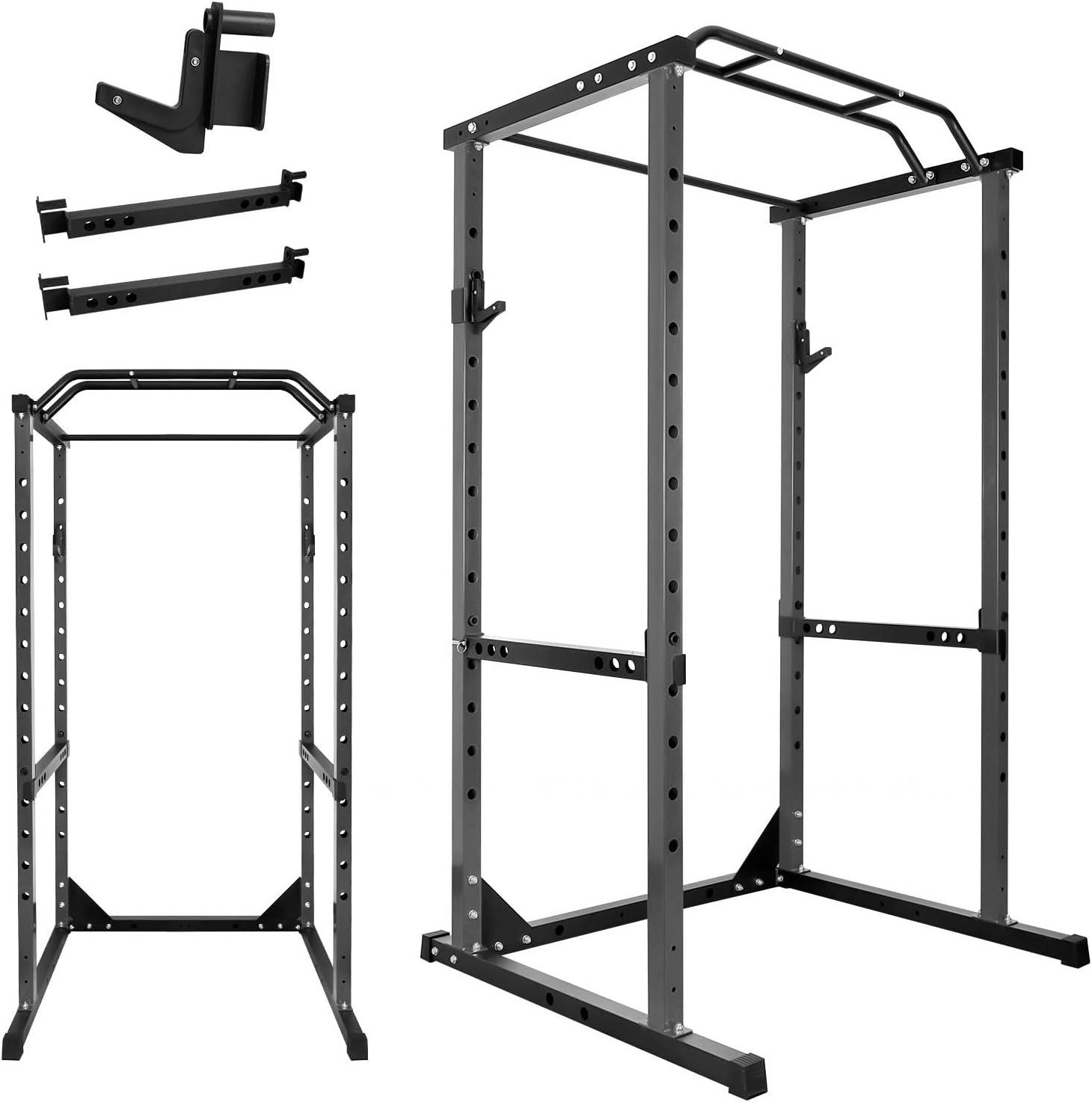 Power Cage 1200 LBS Capacity, Heavy Duty Carbon Steel Squat Rack | Power Rack with Adjustable J-Hooks & Safety Arms, Space-Saving Weight Cage for Home Gym Equipment